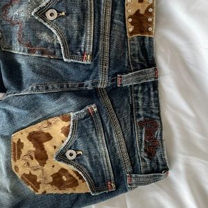 Miss Me Denim Cow Print Y2K Low Rise Bootcut Jeans